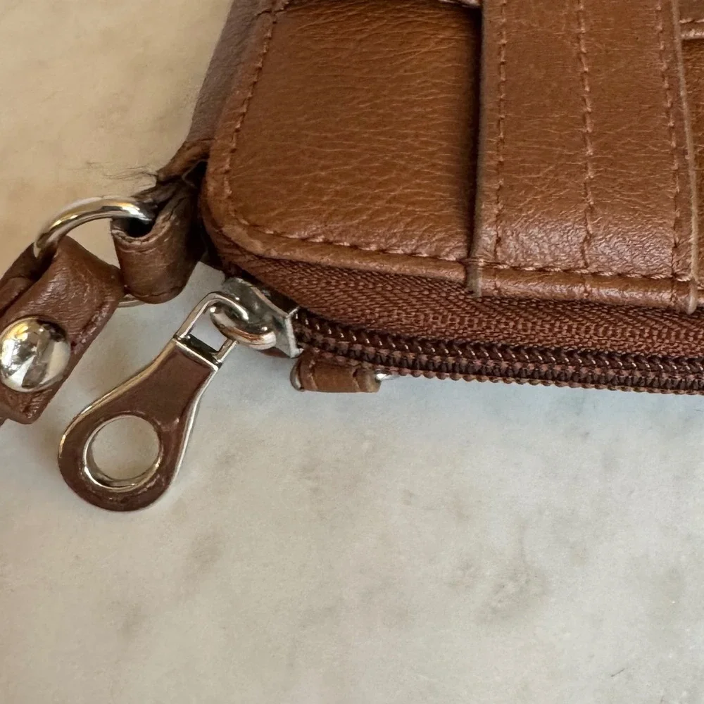 Wristlet Wallet‎ Clutch Organizer Zip Around Purse Brown